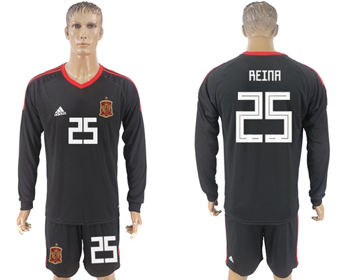 Spain #25 Reina Black Long Sleeves Goalkeeper Soccer Country Jersey
